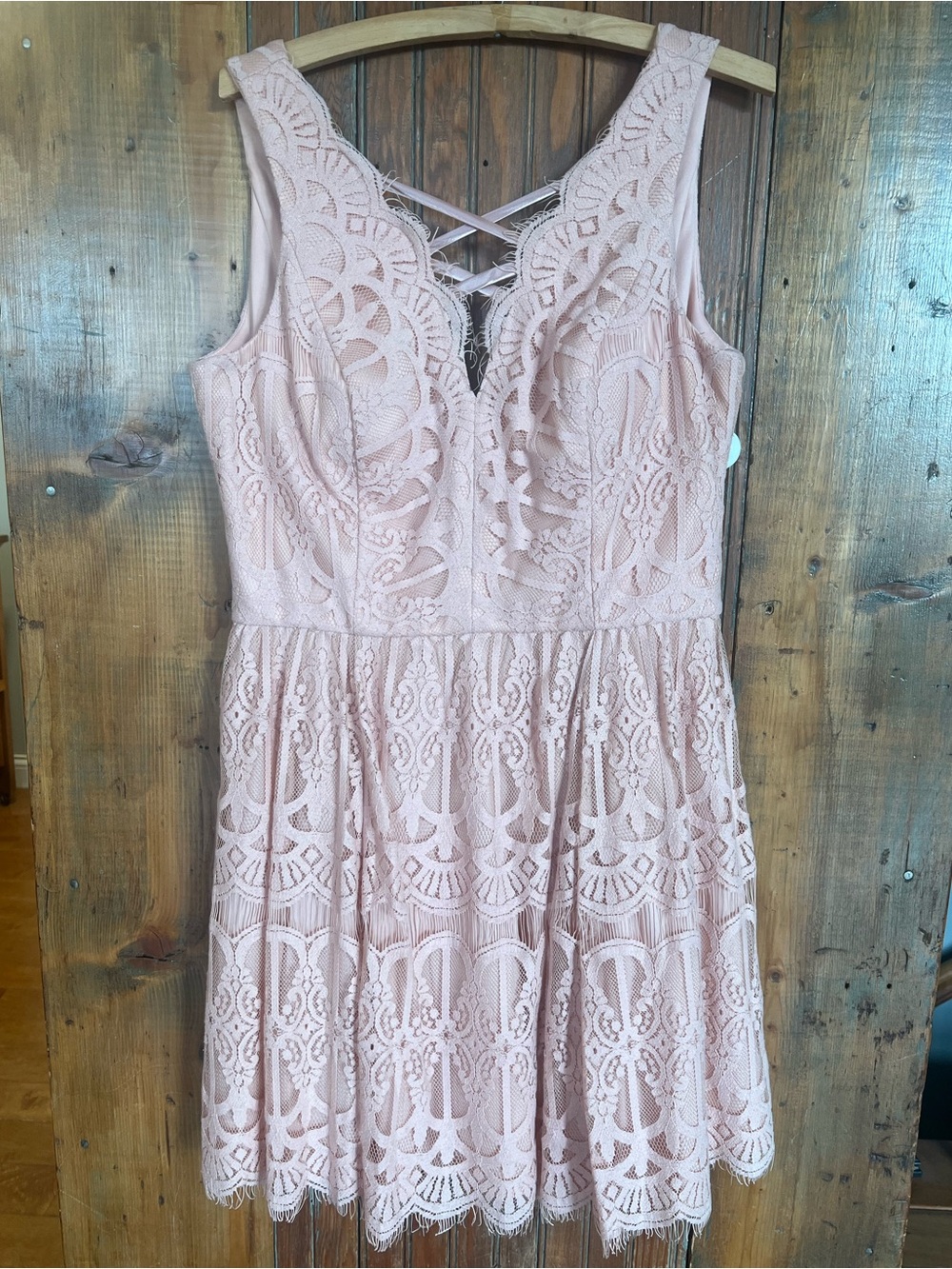Dear Moon Mini Dress in Blush Pink with Front Crisscross Detail Size 13